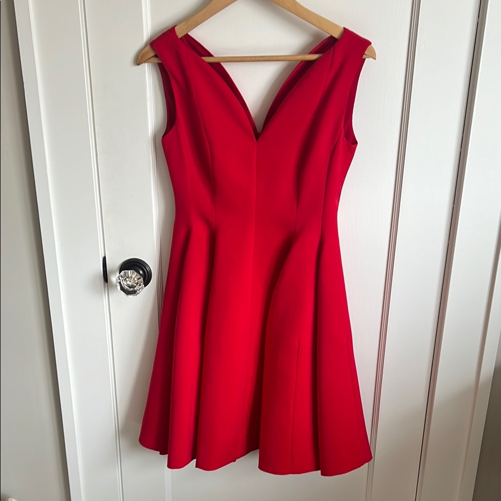 Red V-Neck Fit & Flare Women's Dress